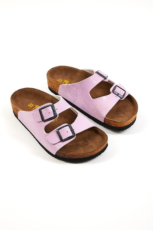 Children's Unisex Lilac Comfortable Poly Sole Double Buckle Nubuck Sandals