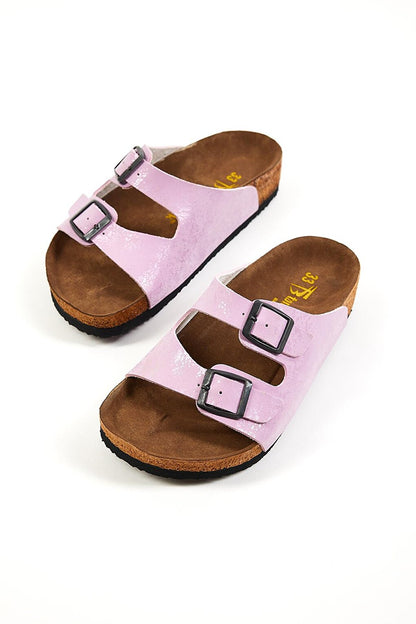 Children's Unisex Lilac Comfortable Poly Sole Double Buckle Nubuck Sandals