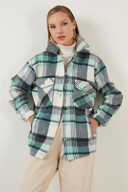 Cotton Plaid Patterned Winter Fleece Lumberjack Shirt with Pockets 6053479