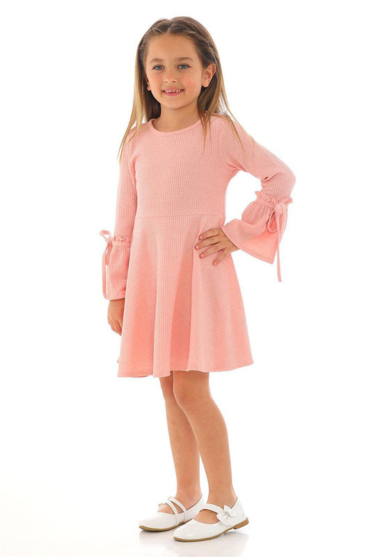 Girl's Salmon Colored Long Sleeve Dress