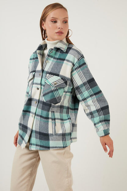 Cotton Plaid Patterned Winter Fleece Lumberjack Shirt with Pockets 6053479