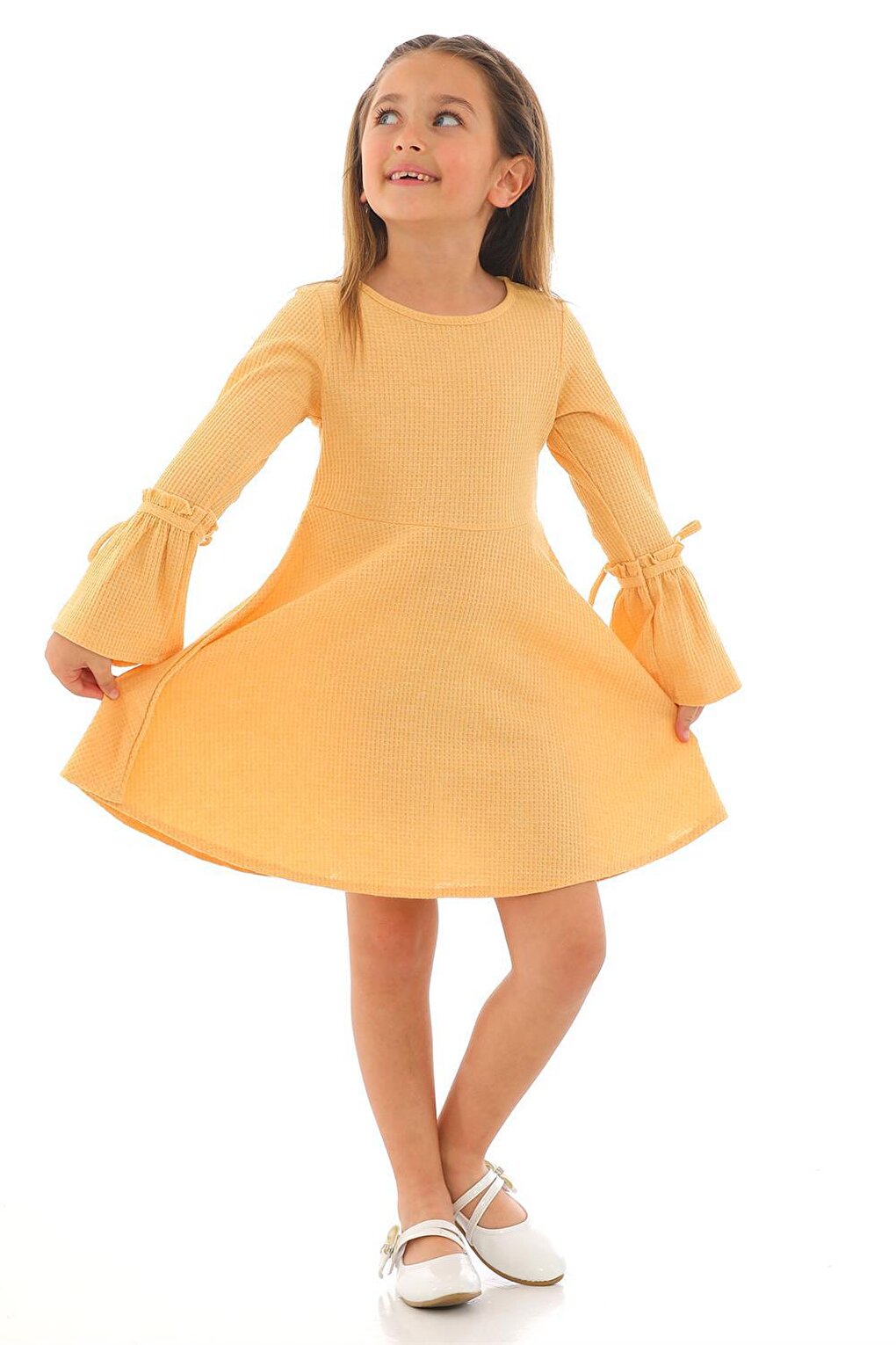 Girl's Yellow Colored Long Sleeve Dress