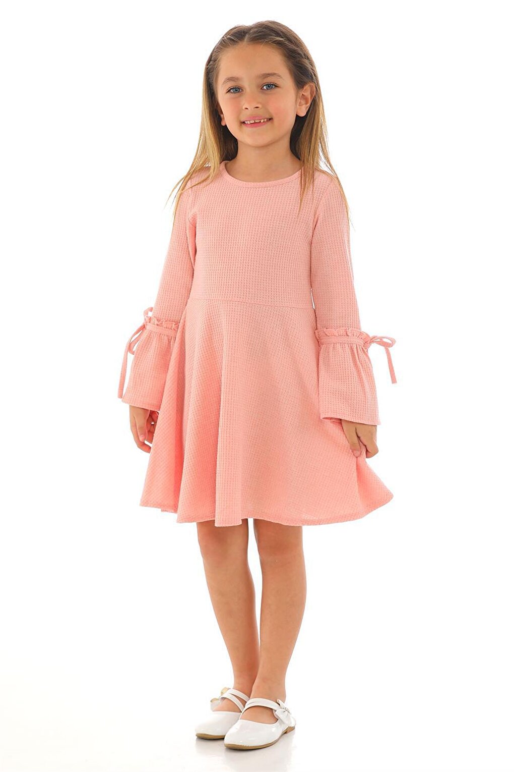 Girl's Salmon Colored Long Sleeve Dress