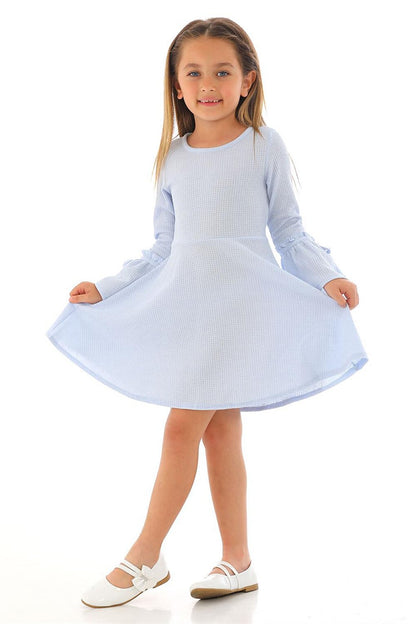 Girl's Blue Colored Long Sleeve Dress