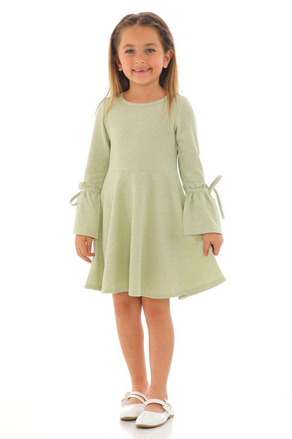 Girl's Green Colored Long Sleeve Dress