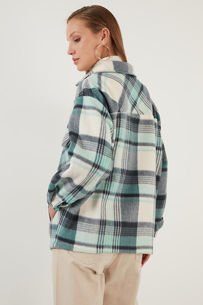 Cotton Plaid Patterned Winter Fleece Lumberjack Shirt with Pockets 6053479