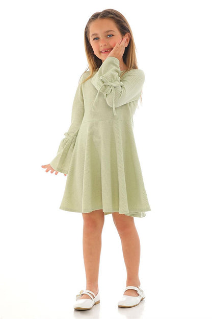 Girl's Green Colored Long Sleeve Dress