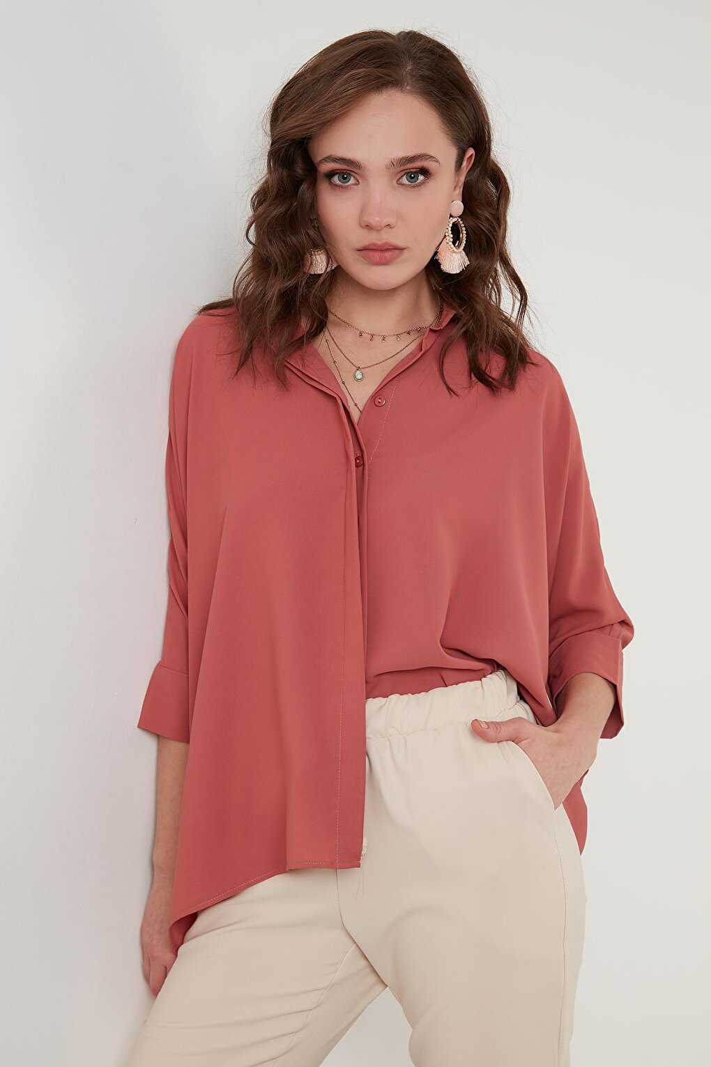 Three Quarter Sleeve Oversize Shirt 6051970