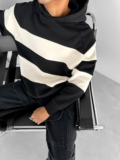 Oversize Striped Hooded Sweatshirt Black