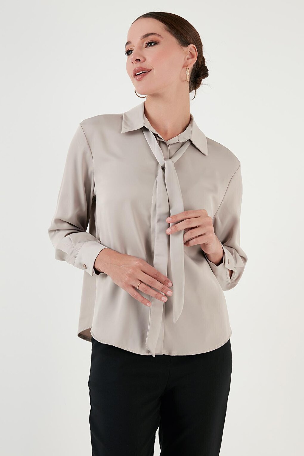 Regular Fit Satin Shirt with Tie Detail 611GO00159