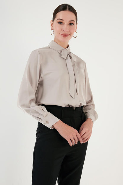 Regular Fit Satin Shirt with Tie Detail 611GO00159