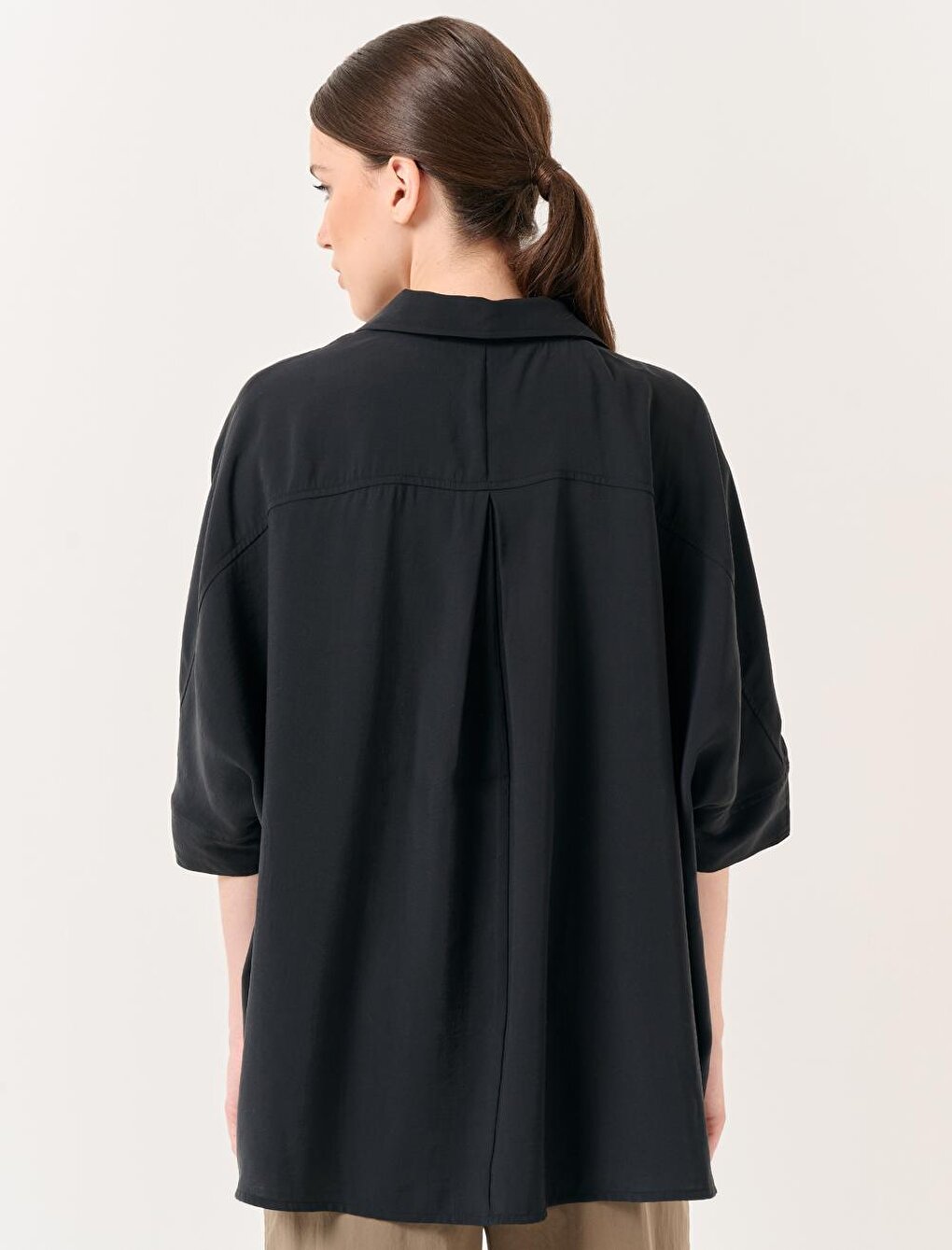 Black Loose Fit Three Quarter Sleeve Slit Shirt