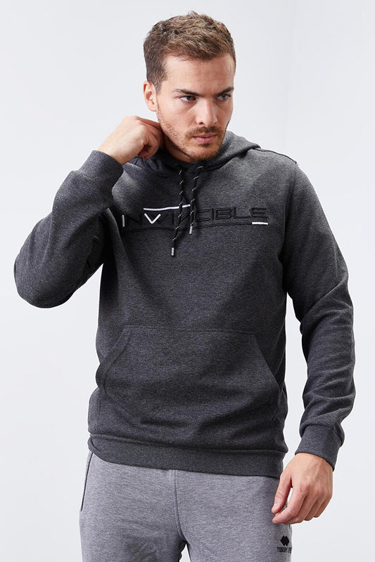 Anthracite Melange Kangaroo Pocket Standard Fit Hooded Men's Sweatshirt - 87883