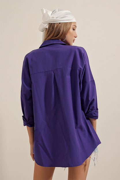 Dark Purple Plain Plain Araboy Basic Oversize Shirt