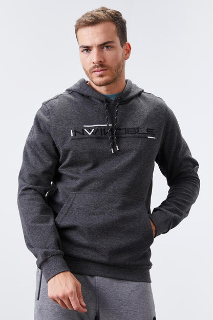 Anthracite Melange Kangaroo Pocket Standard Fit Hooded Men's Sweatshirt - 87883