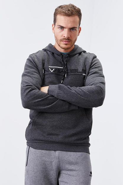 Anthracite Melange Kangaroo Pocket Standard Fit Hooded Men's Sweatshirt - 87883