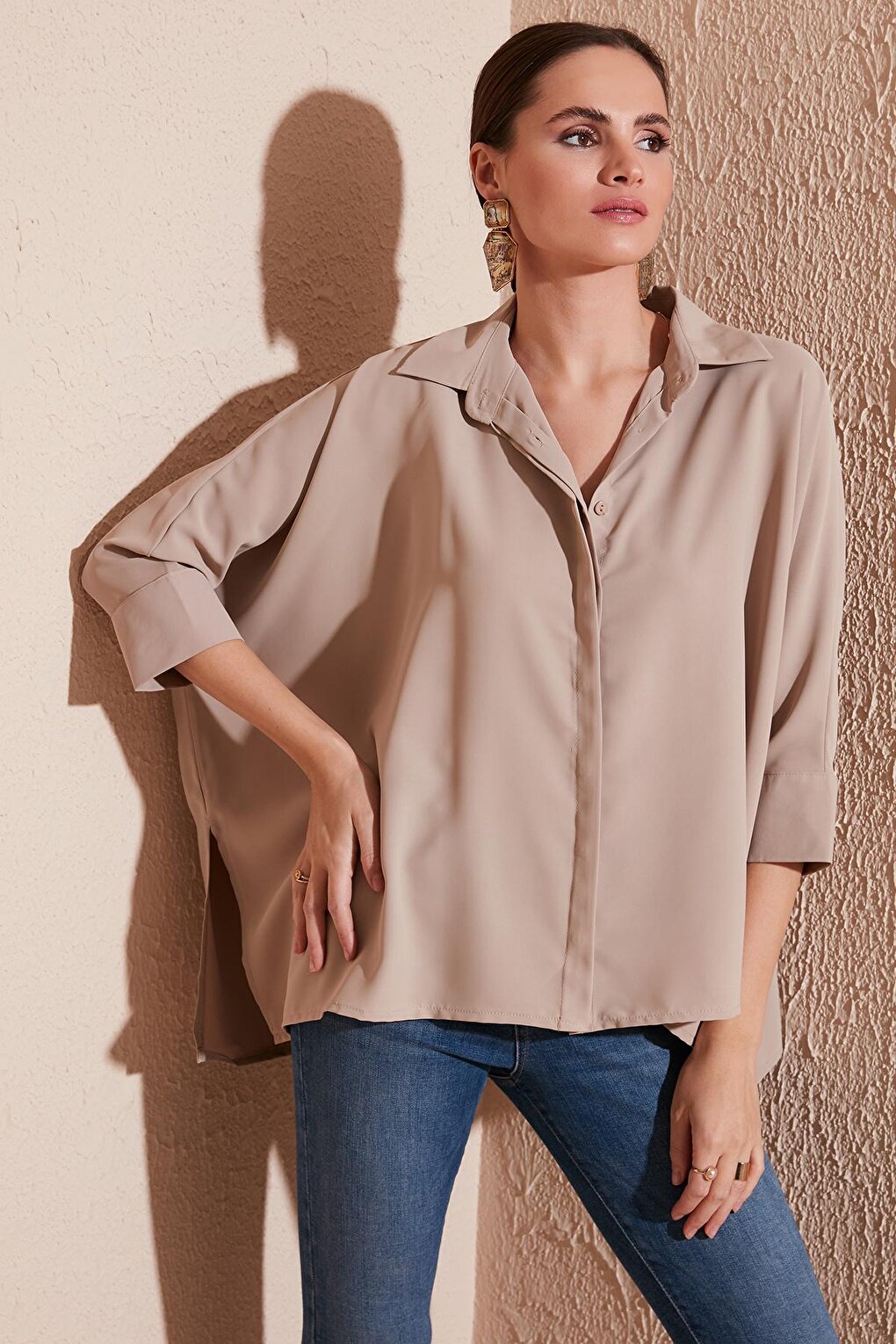 Three Quarter Sleeve Oversize Shirt 6051970