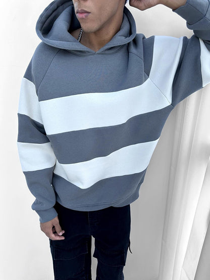 Oversize Striped Hooded Sweatshirt Smoked