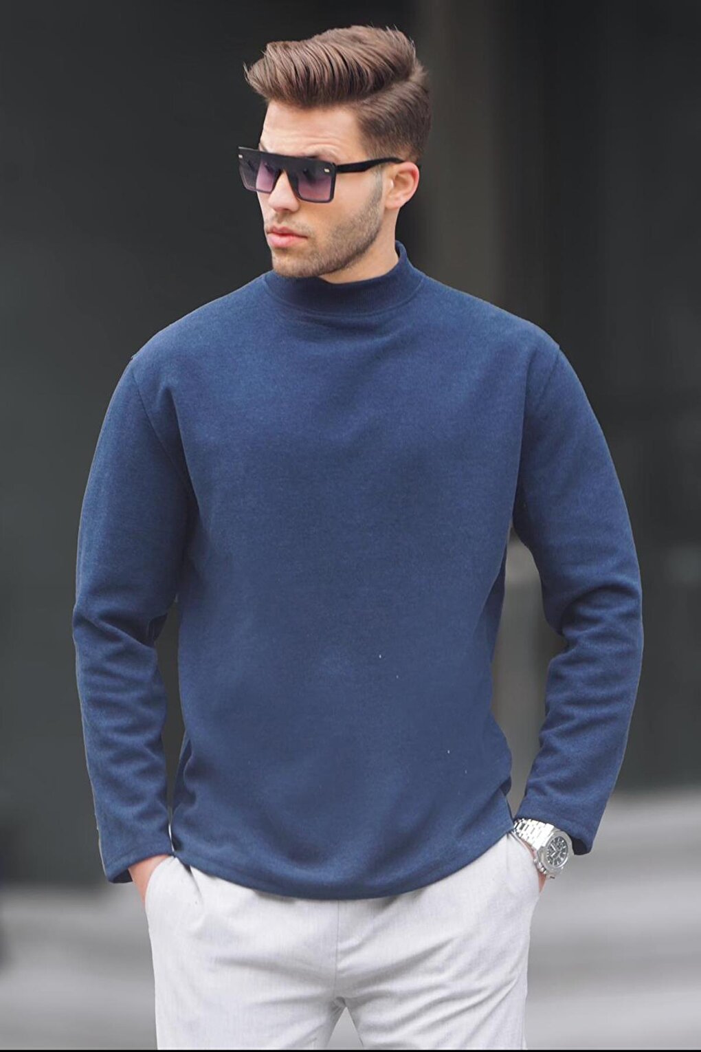 Indigo Turtleneck Oversize Men's Sweater 6114