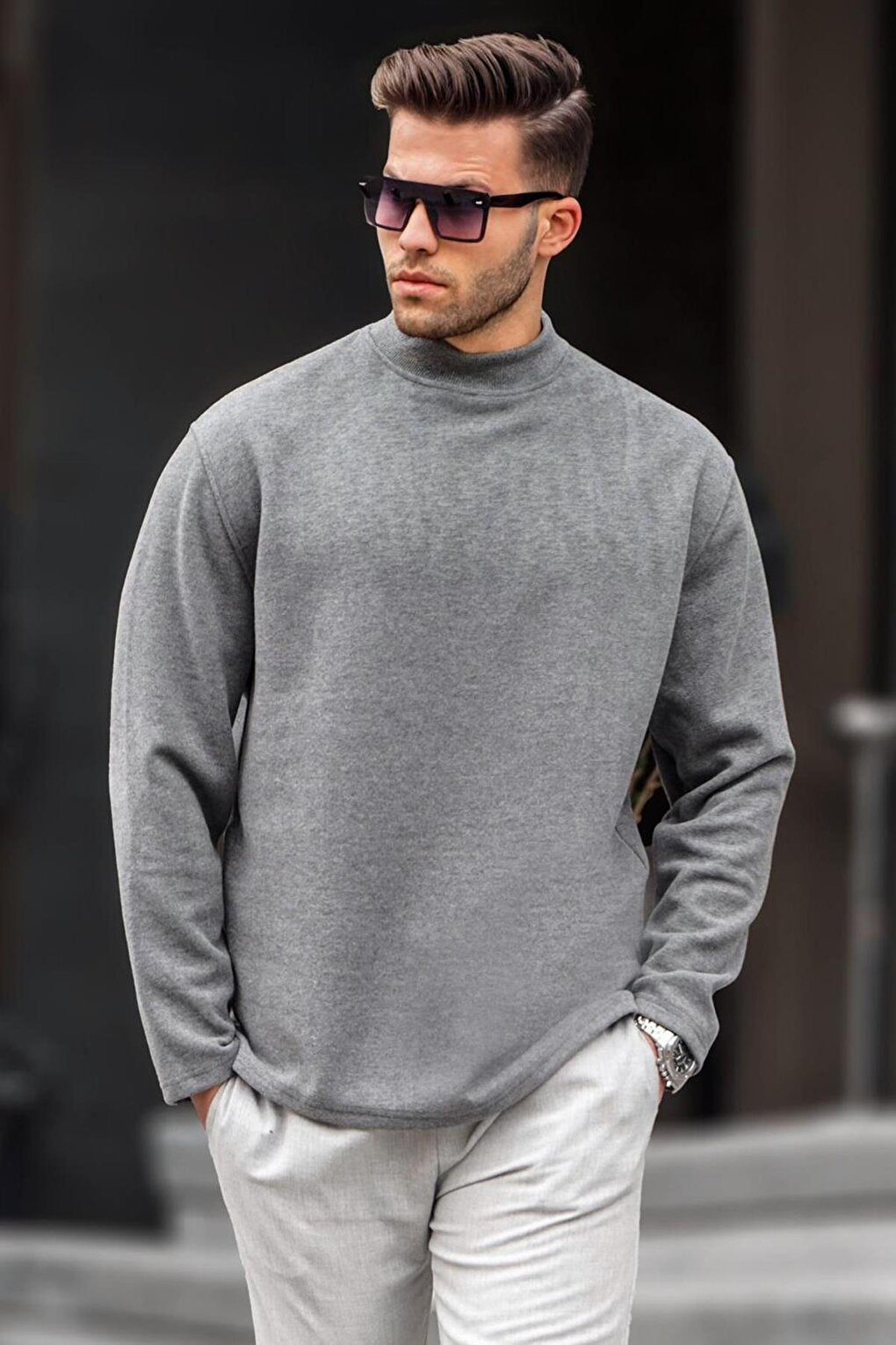 Anthracite Turtleneck Oversize Men's Sweater 6114