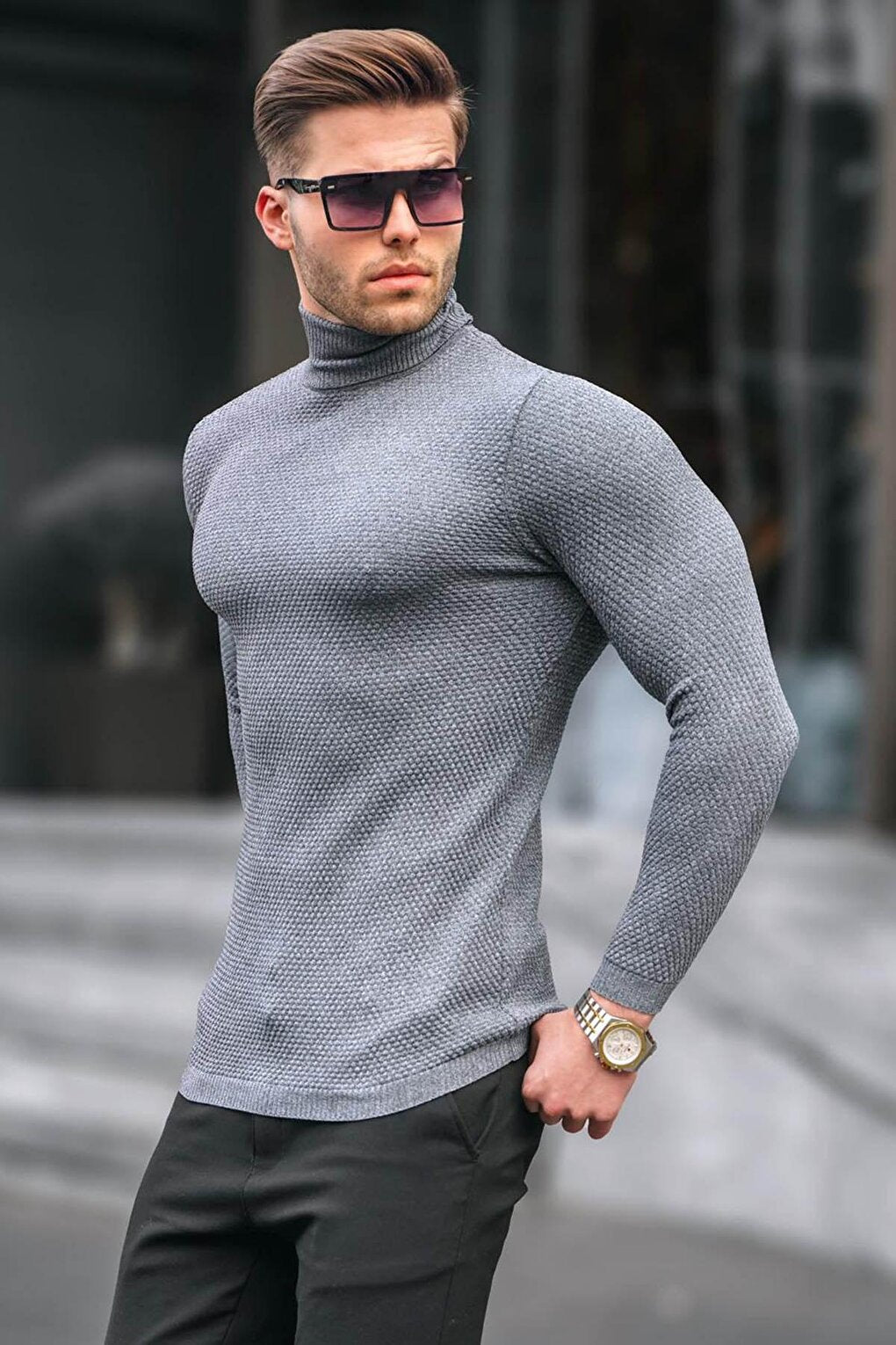 Anthracite Turtleneck Men's Knitwear Sweater 6306