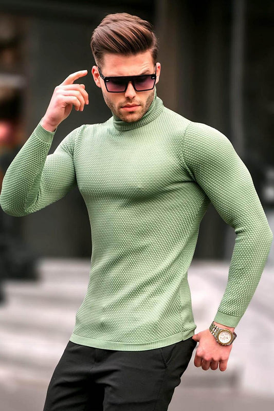 Mint Green Turtleneck Men's Knitwear Sweater 6306