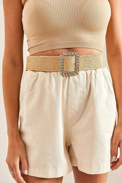 Women's Buckle Stoned Lycra Straw Belt