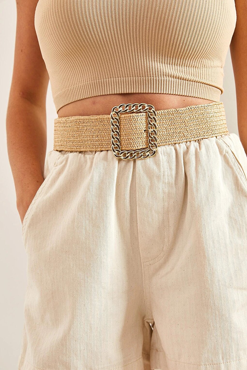 Women's Buckle Stoned Lycra Straw Belt