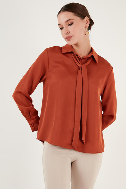 Regular Fit Satin Shirt with Tie Detail 611GO00159