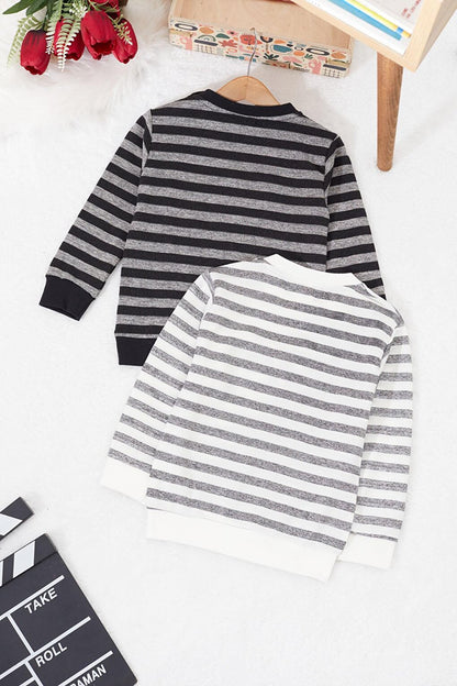 Baby Boy Text Embroidered Striped 2-Piece Sweatshirt Black-Grey 17357