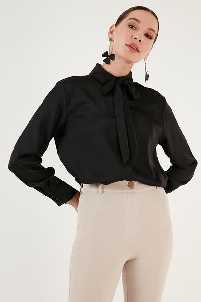 Regular Fit Satin Shirt with Tie Detail 611GO00159