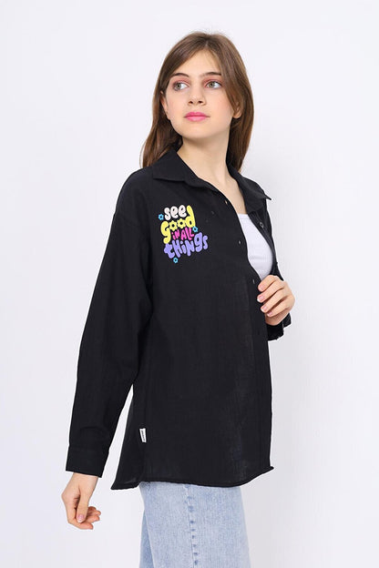 Girl's Collar and Back Printed Shirt 9-14 Years LX237-1