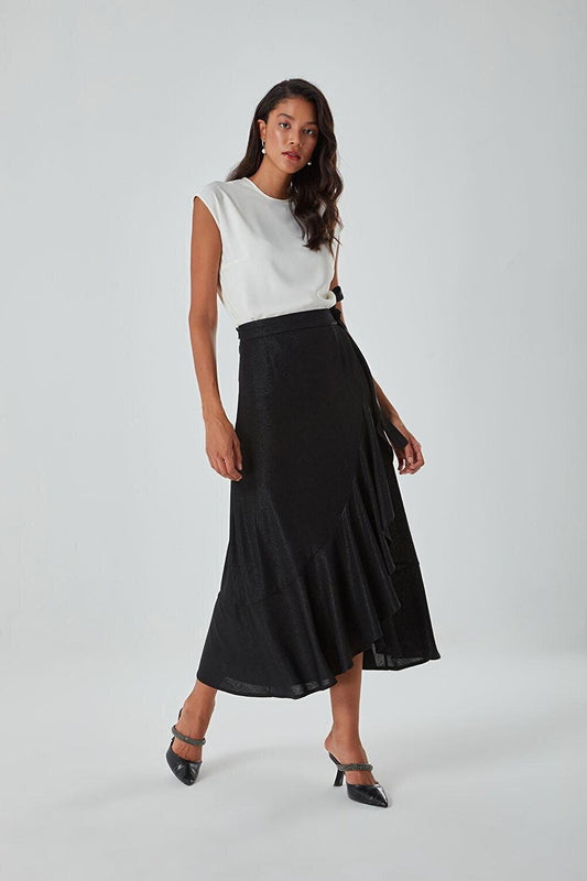 Black Skirt with Ruffles on the Side