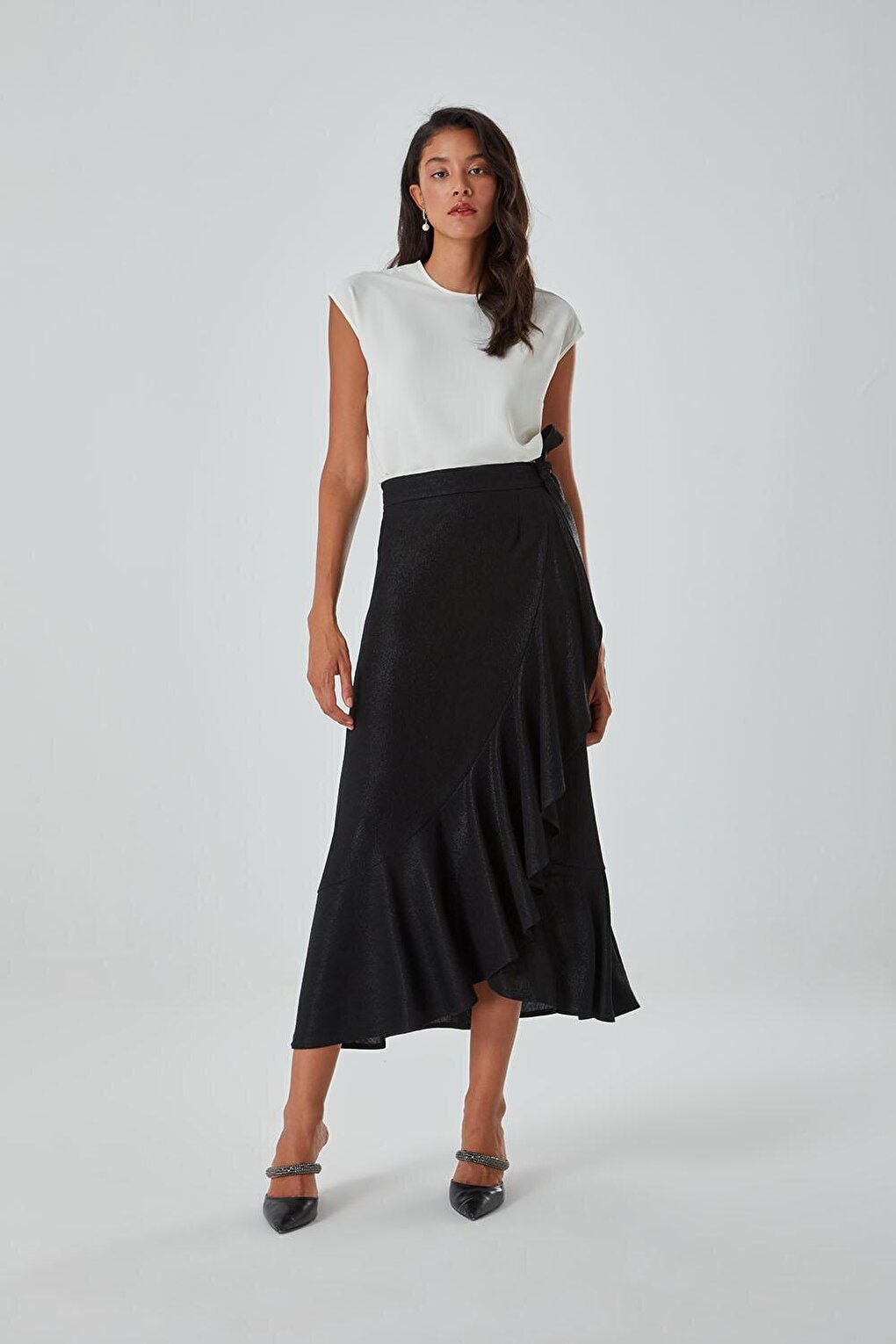 Black Skirt with Ruffles on the Side