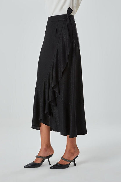 Black Skirt with Ruffles on the Side