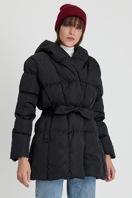 Hooded Pocket Detailed Belted Puffer Jacket AC-K50154LNS