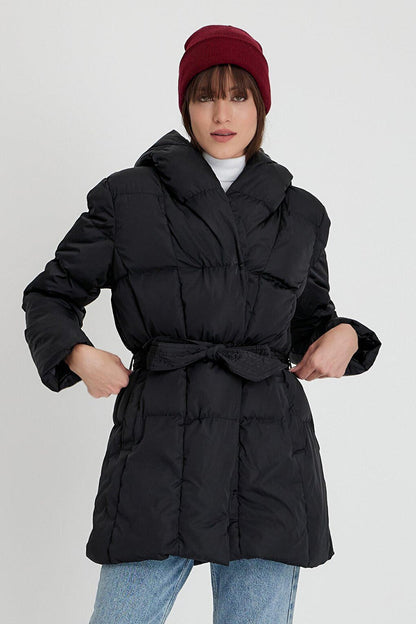 Hooded Pocket Detailed Belted Puffer Jacket AC-K50154LNS