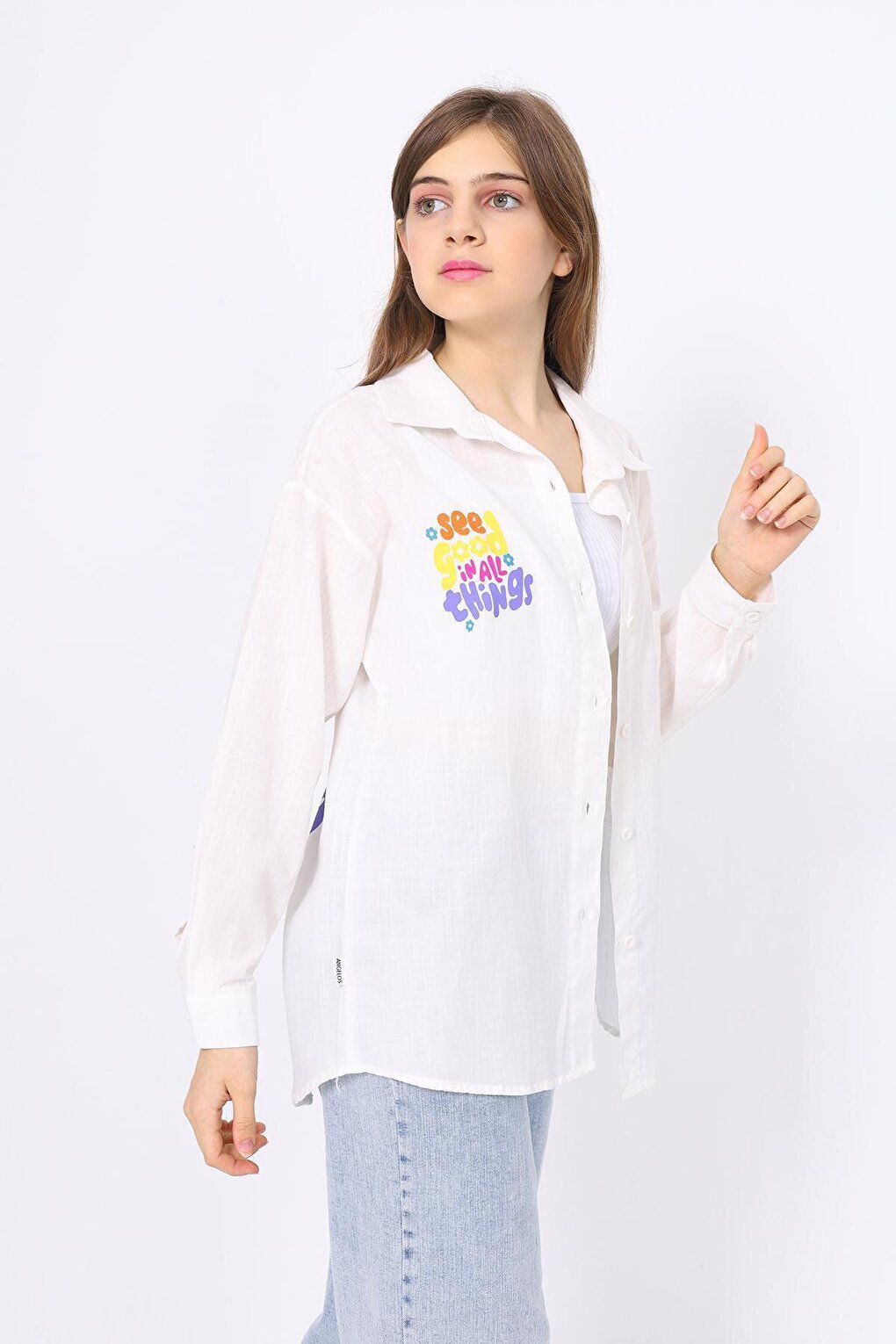 Girl's Collar and Back Printed Shirt 9-14 Years LX237-1