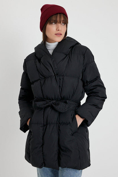 Hooded Pocket Detailed Belted Puffer Jacket AC-K50154LNS