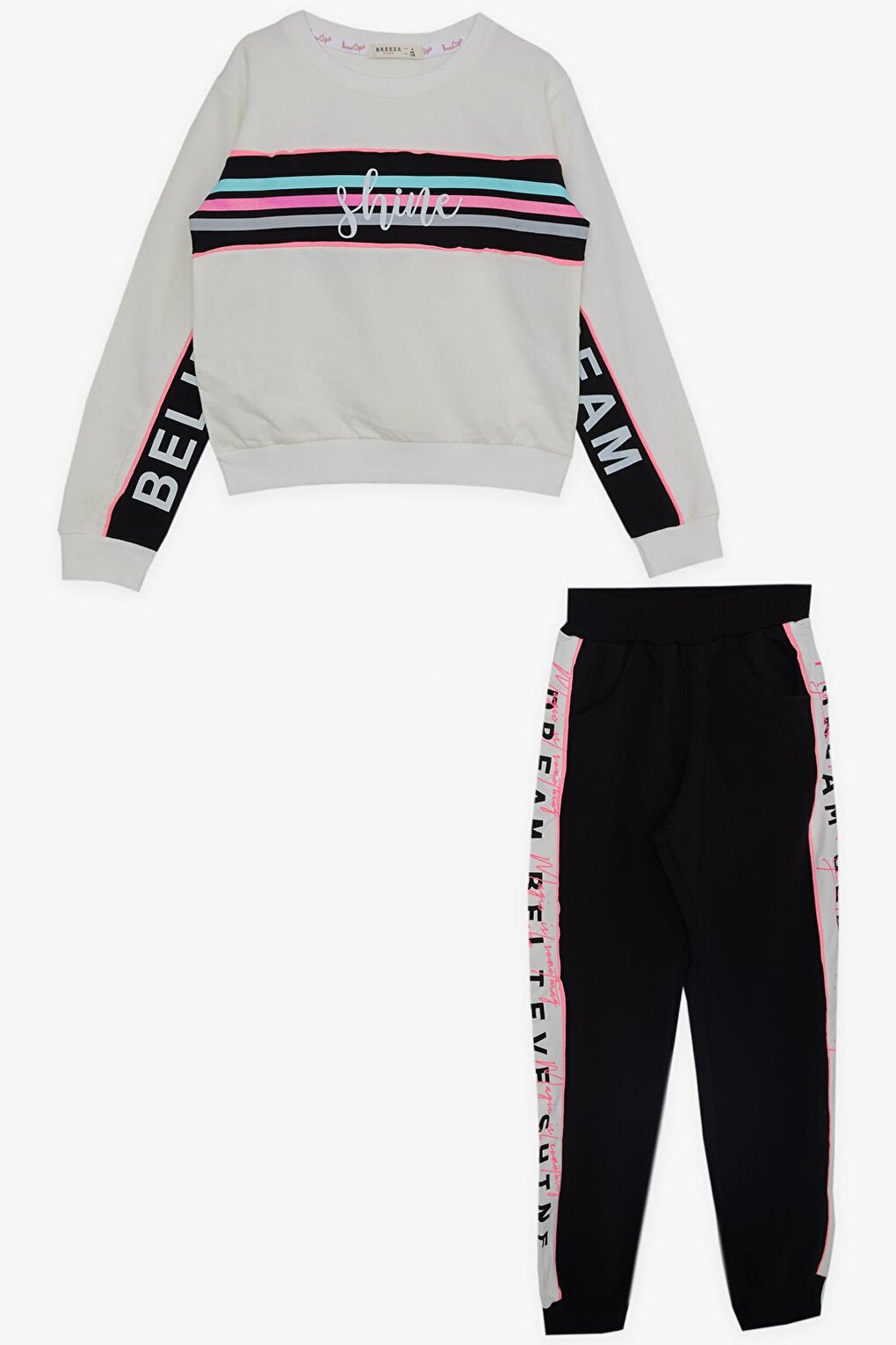 Girl's Tracksuit Set Text Printed Ecru (Ages 6-12)