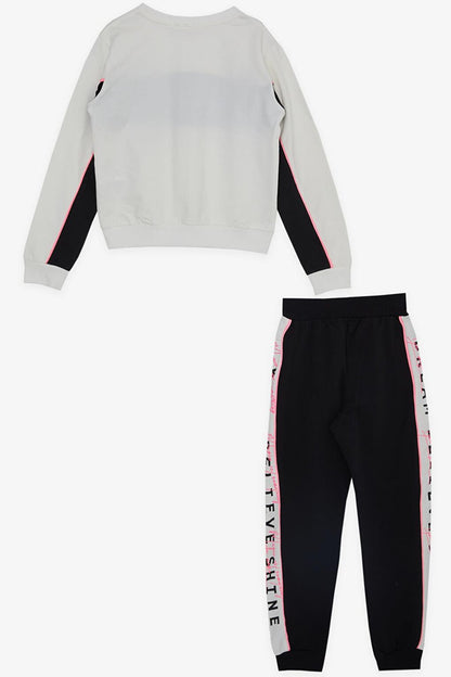 Girl's Tracksuit Set Text Printed Ecru (Ages 6-12)