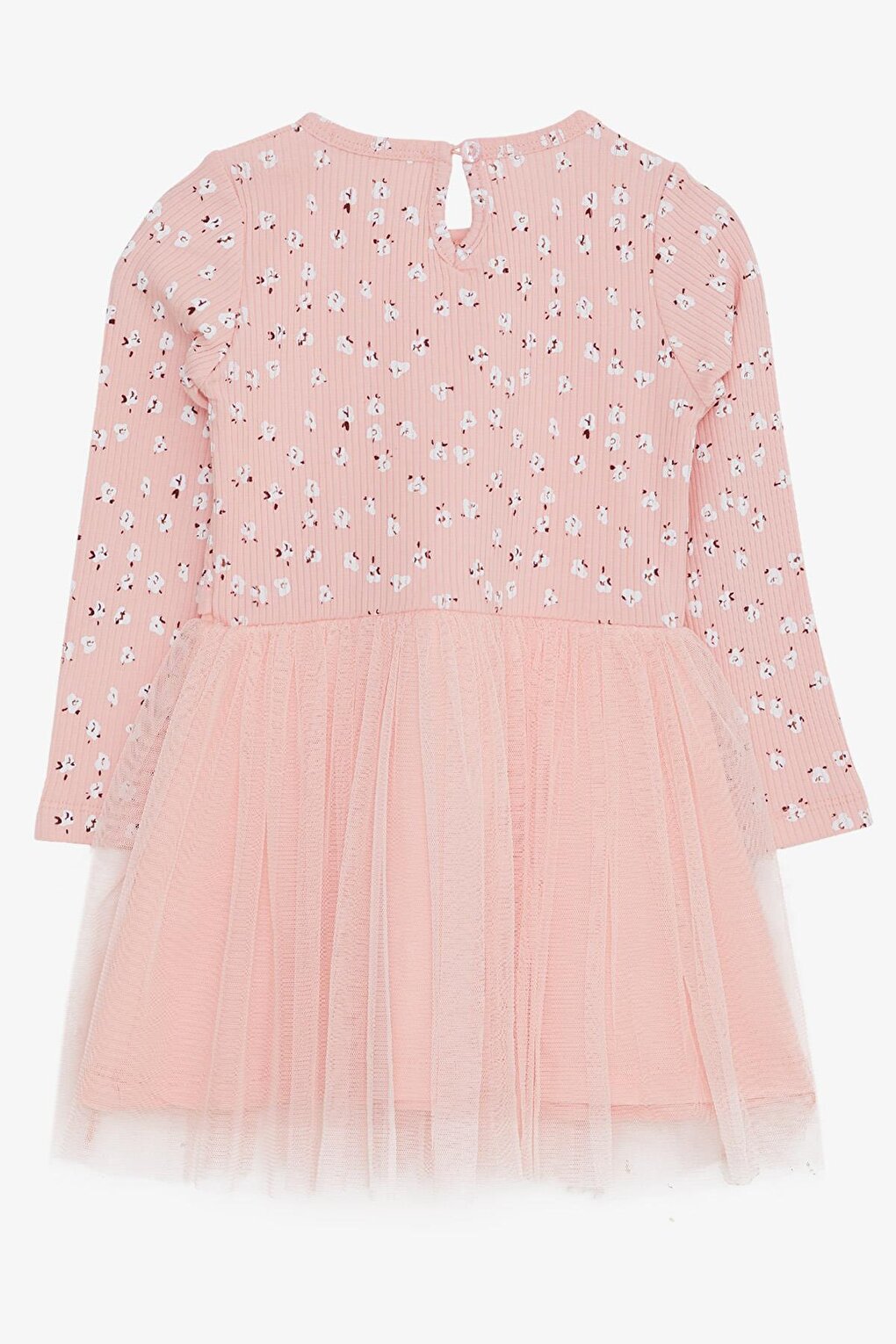 Girl's Long Sleeve Dress Tulle Floral Patterned Salmon (Age 3)