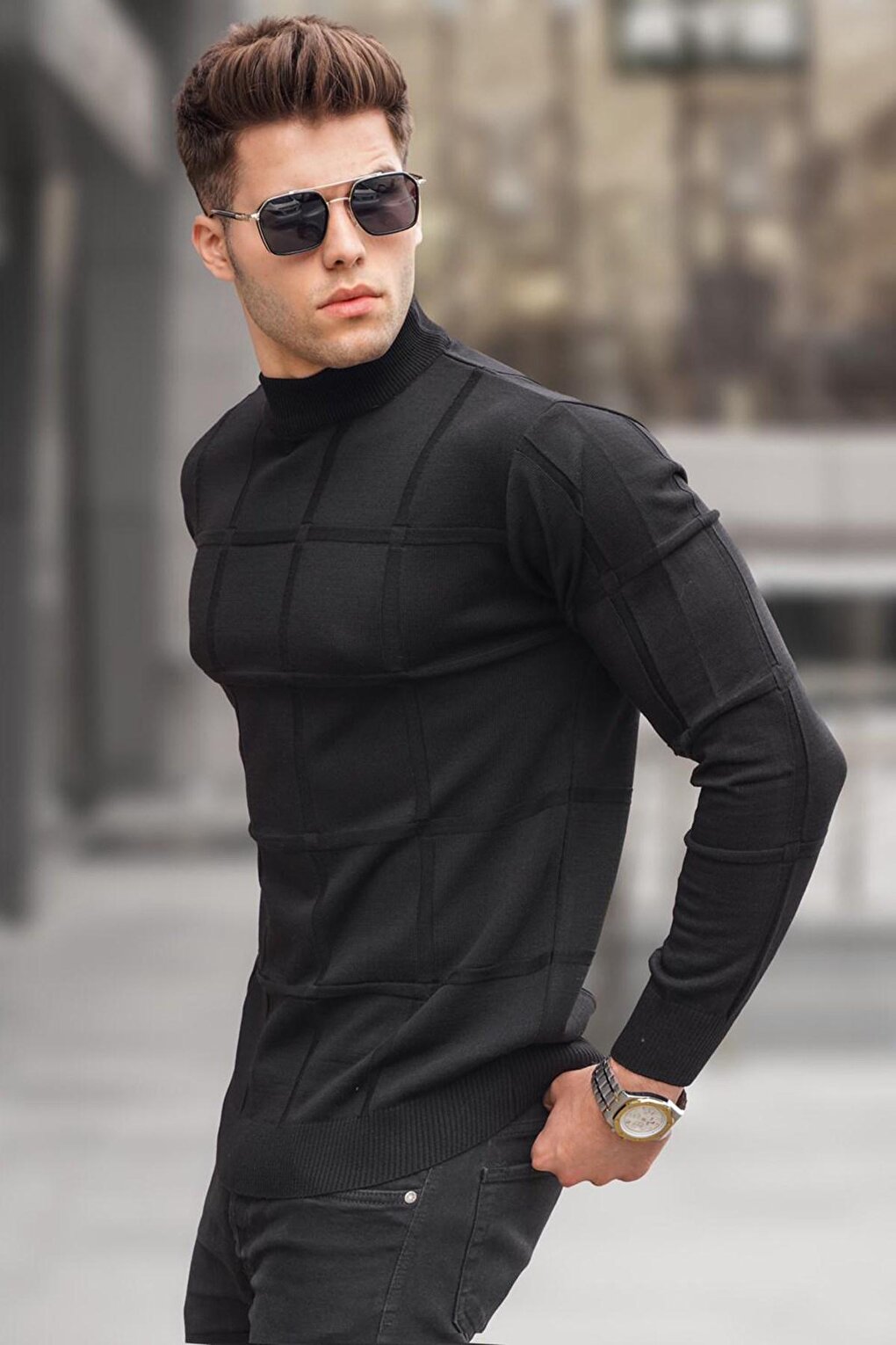 Black Turtleneck Knitwear Sweater 5784