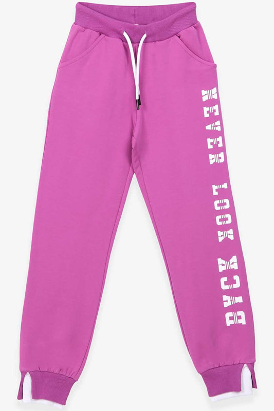 Girl's Tracksuit Bottoms Printed Purple (Age 10-11)