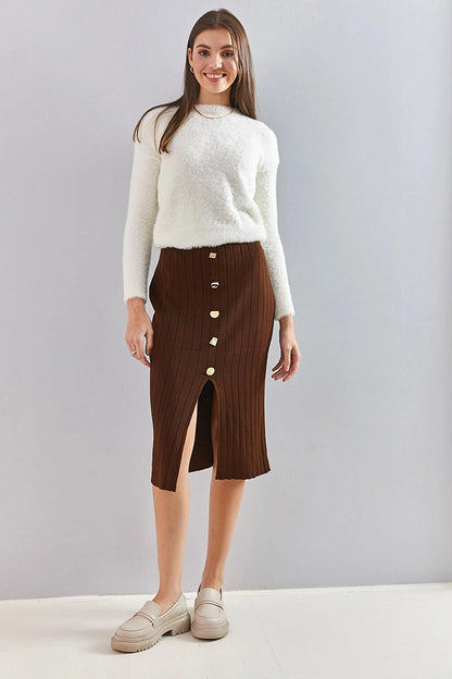 Women's Buttoned Knitted Skirt