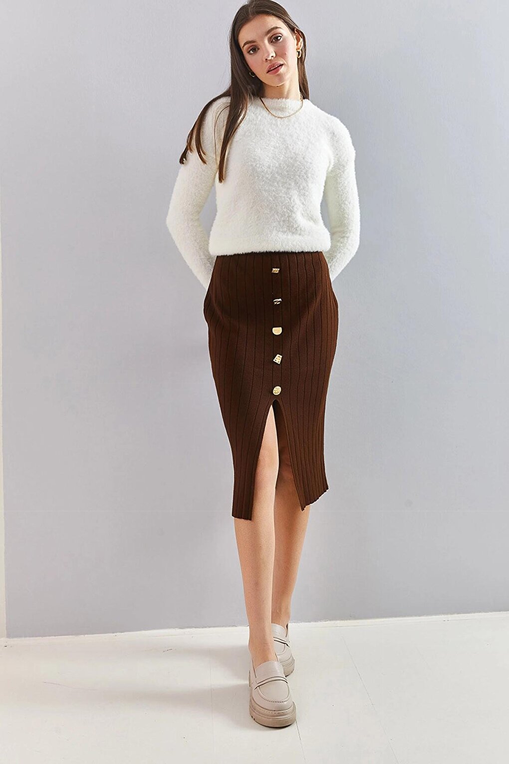 Women's Buttoned Knitted Skirt