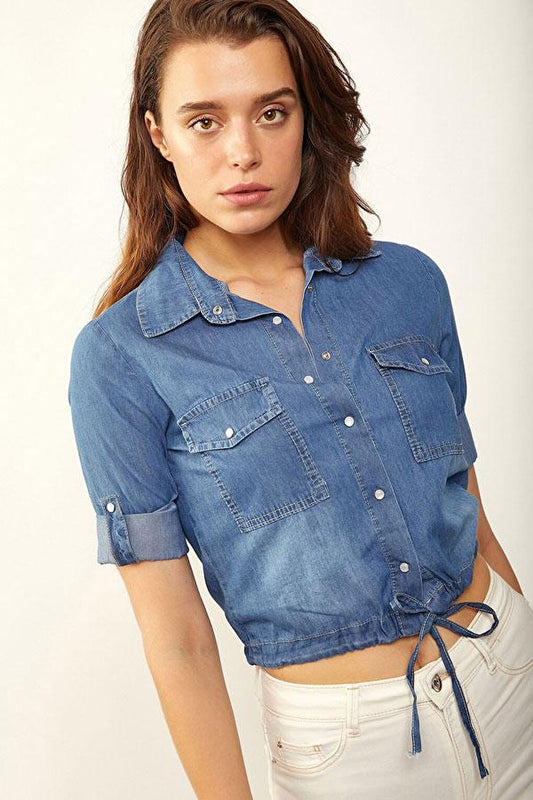 3460 Jean Shirt with Tied Skirt - Blue