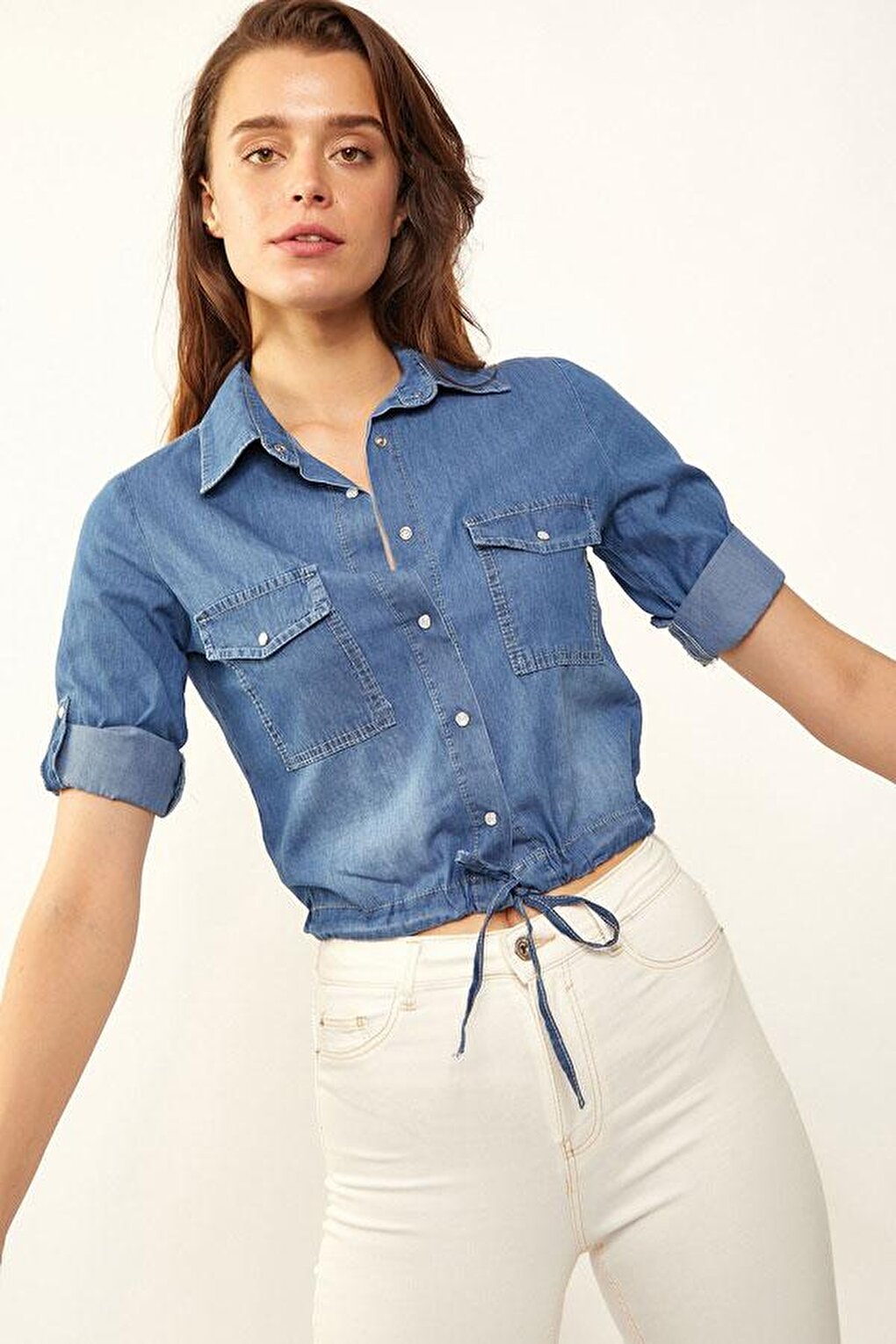 3460 Jean Shirt with Tied Skirt - Blue