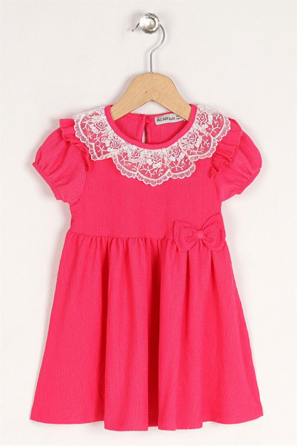 Girl's Fuchsia Crew Neck Lace Dress