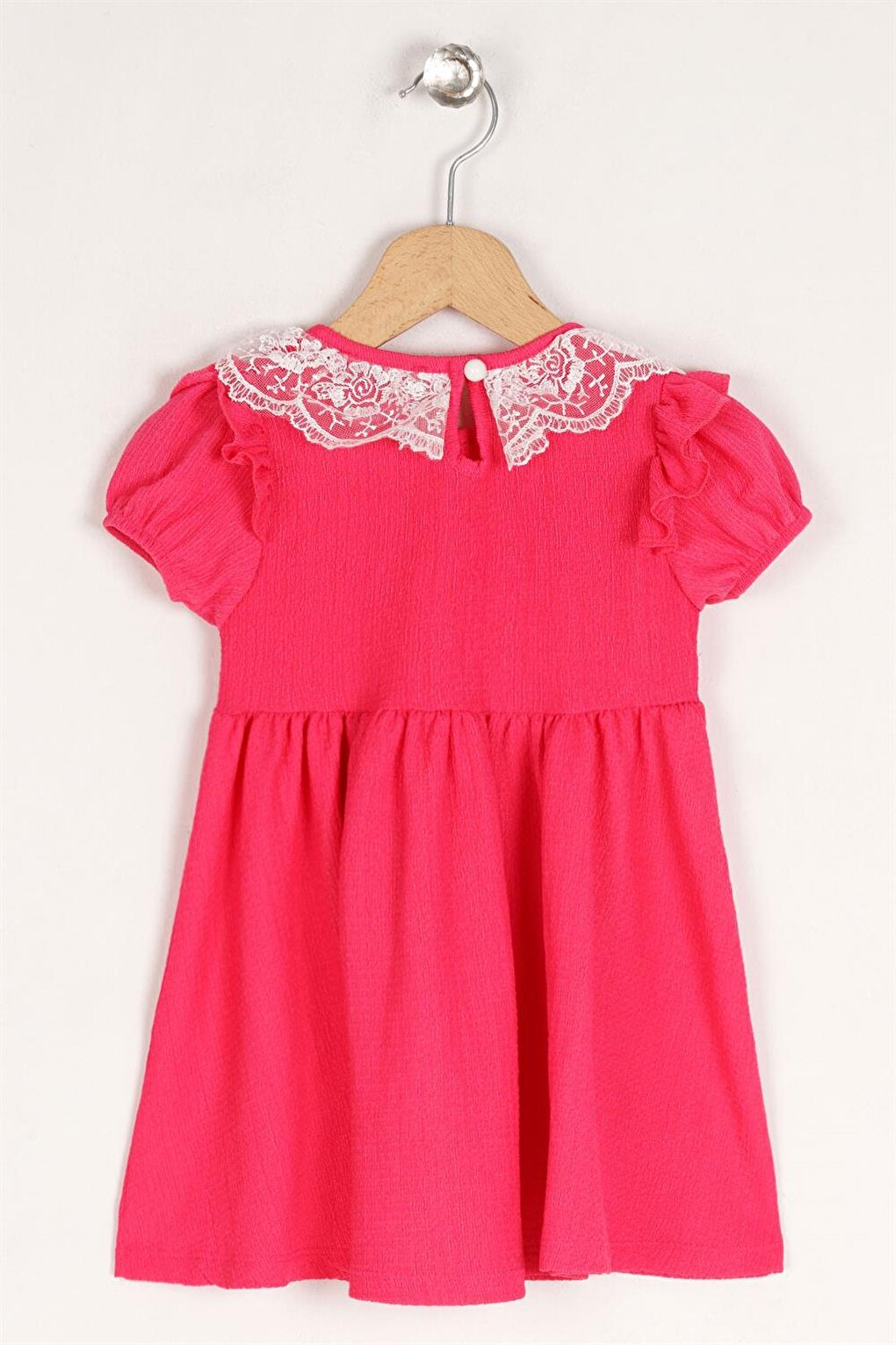 Girl's Fuchsia Crew Neck Lace Dress